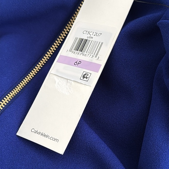 Calvin Klein Royal Blue Mini Dress Ruffle Belted Sheath Soze 6 6P Party Work NWT - Picture 11 of 13